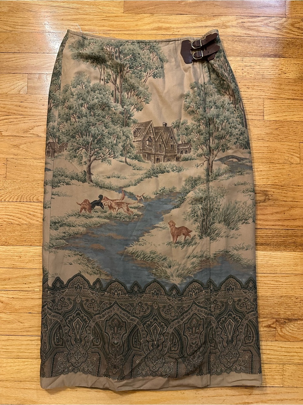 Vintage 90s Ralph Lauren Balmoral Scenic Hunt Wool Blend Wrap Skirt size 14